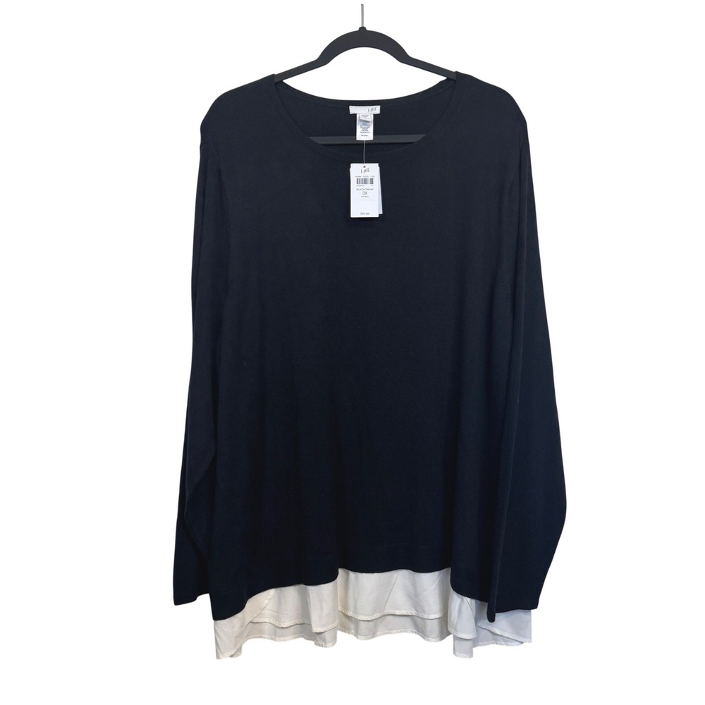 J. Jill Black Cream Layered Button Back Sweater Top 3X NWT 101544